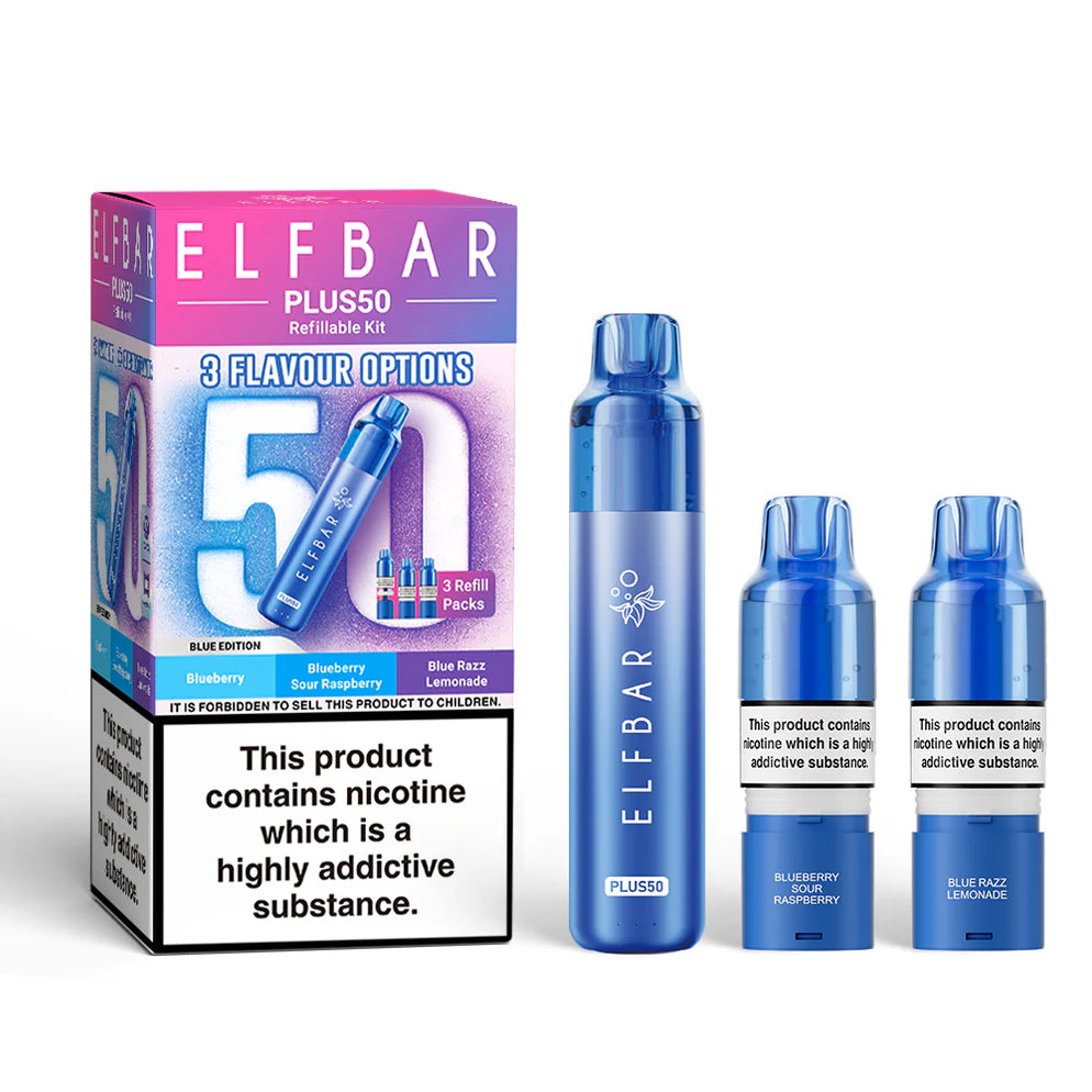 Blue edition Elf Bar Plus 50 Prefilled Pod Kit - Vape Coil
